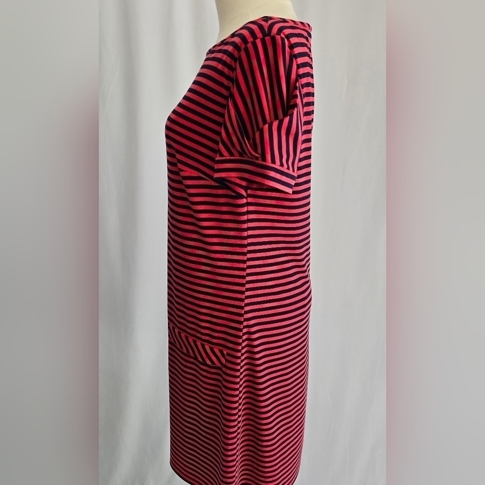 Laundry By Design Red & Navy Striped Short Sleeve Shift Dress Sz. S - Picture 3 of 10